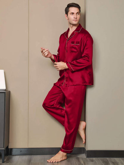 Herren-Seidenpyjama mit Reverskragen, lange Ausführung