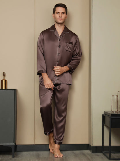 Herren-Seidenpyjama mit Reverskragen, lange Ausführung