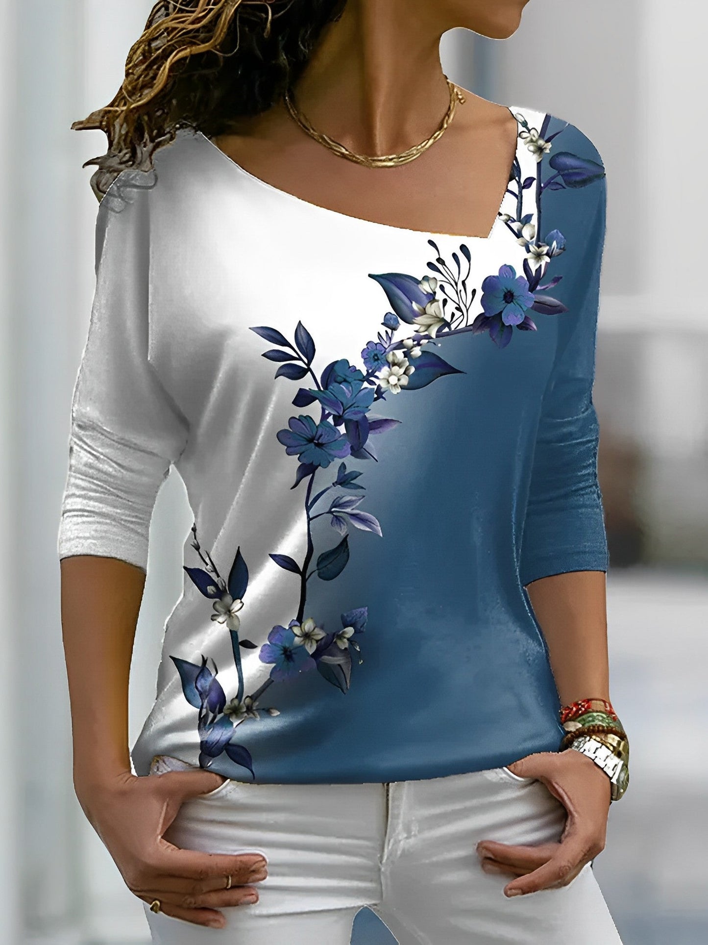 Bloemen Contrastkleur Kunst T-shirt