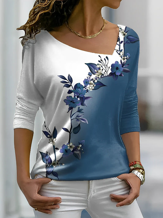 Bloemen Contrastkleur Kunst T-shirt