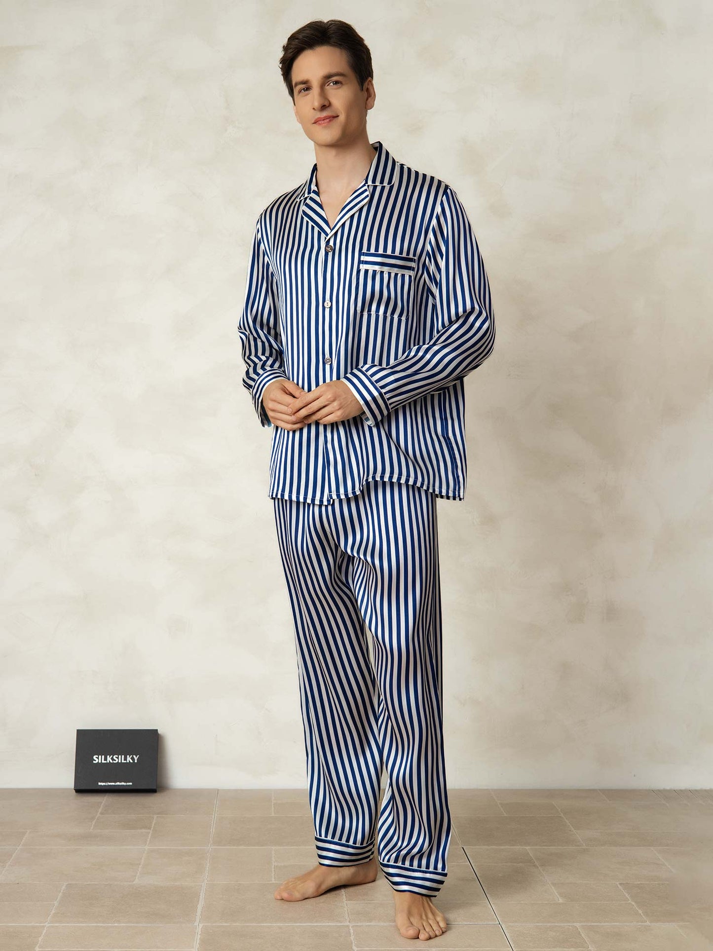 Ensemble Pyjama à Manches Longues à Revers pour Homme en Soie