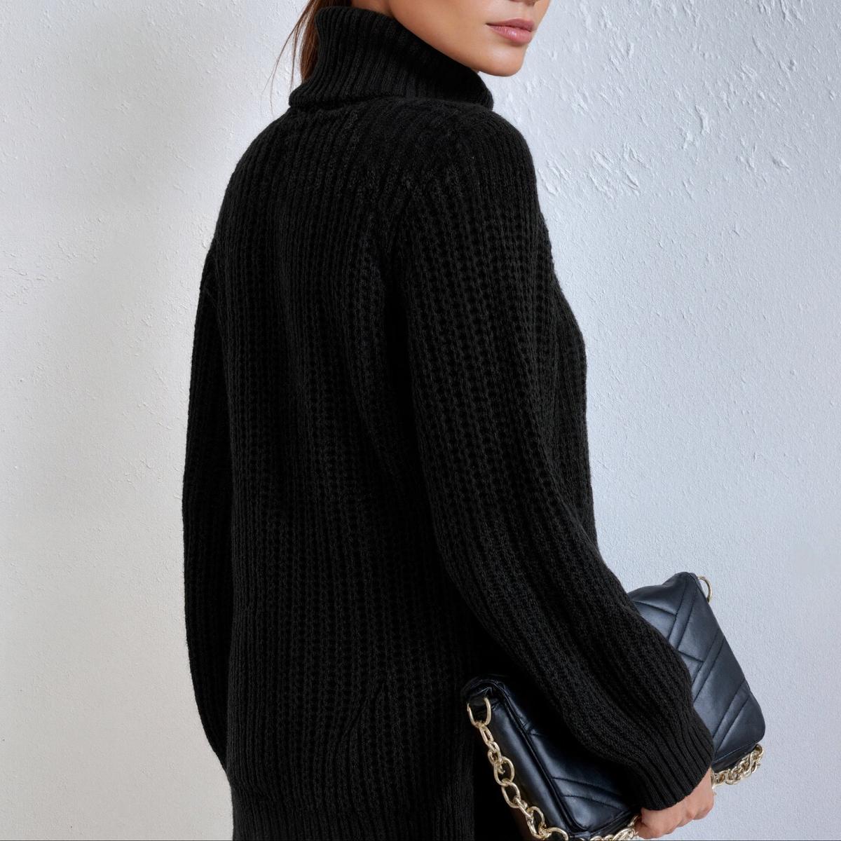 Cool Black Plain Long-sleeved Turtleneck Jumper