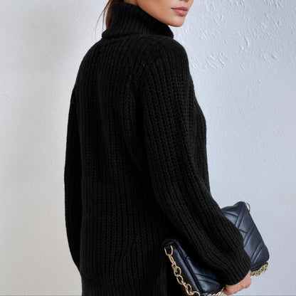 Cool Black Plain Long-sleeved Turtleneck Jumper