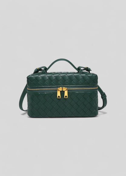 Sac tressé pour femme noir structure rigide zips dorés - Valeska