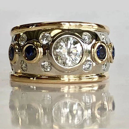 Vintage Gouden Ingelegde Zirkonia Ring