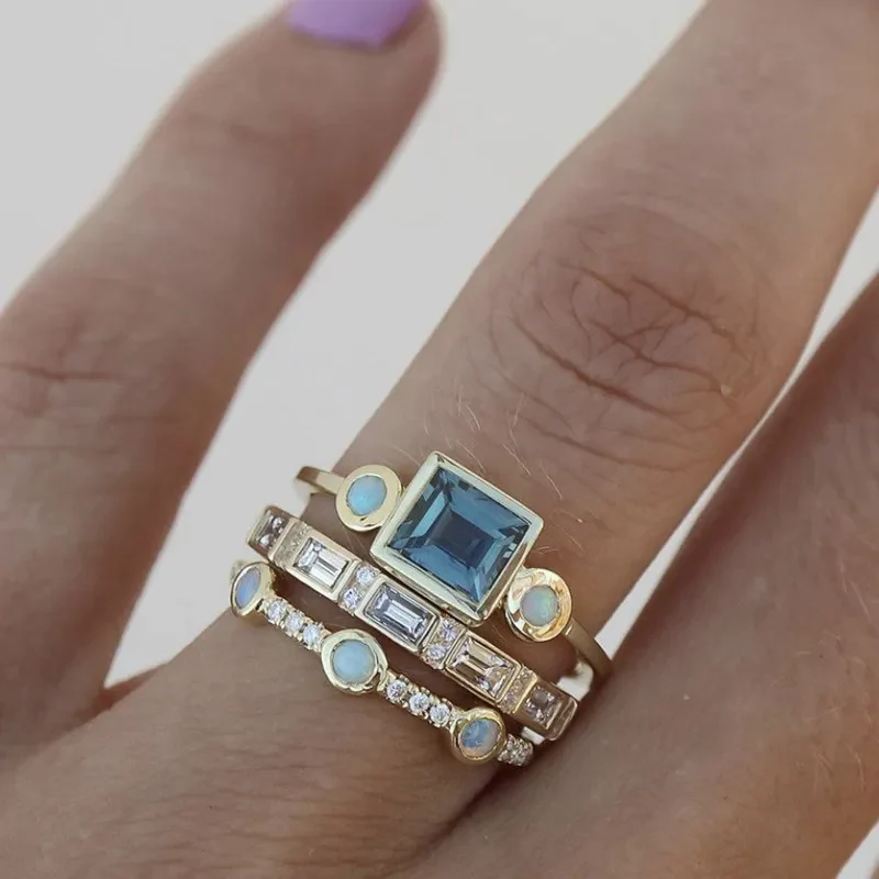 Ozean - Vintage Blauwe Kristallen Ring Set