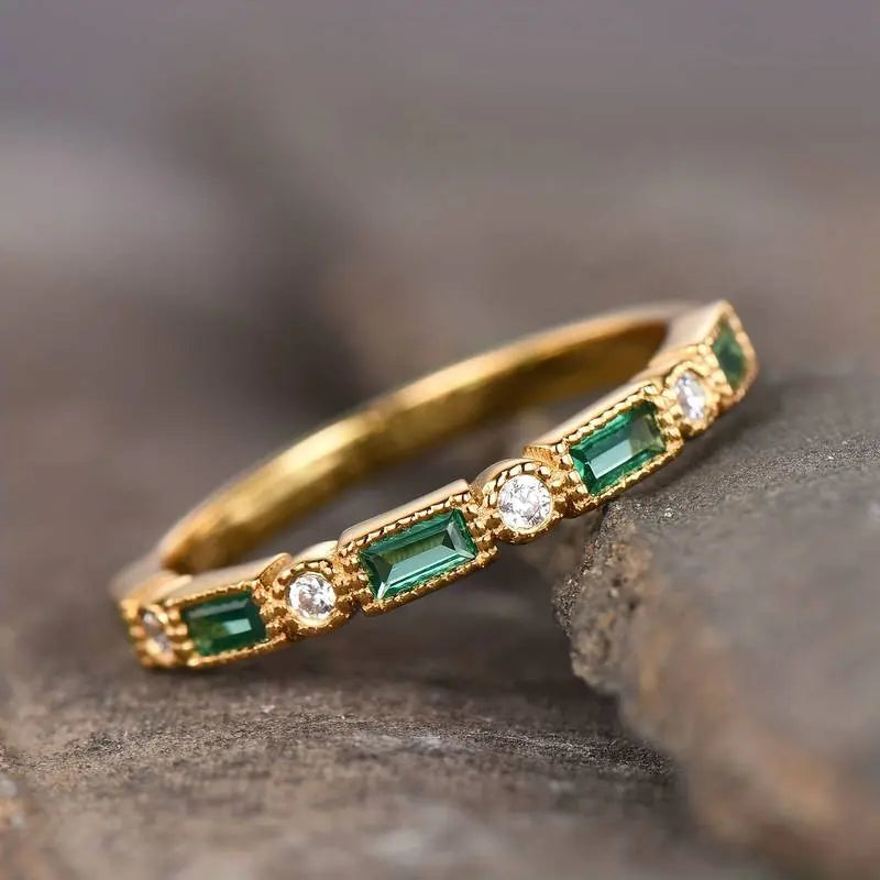 Vintage Groene Zirkoon Gouden Ring