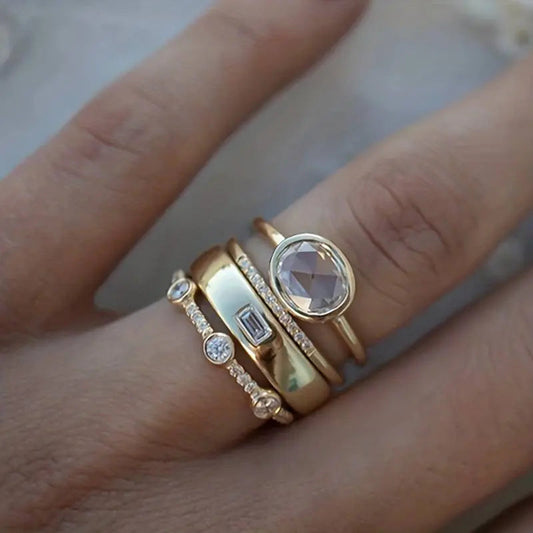 Vintage Gold- & Zirkonia-Ring-Set