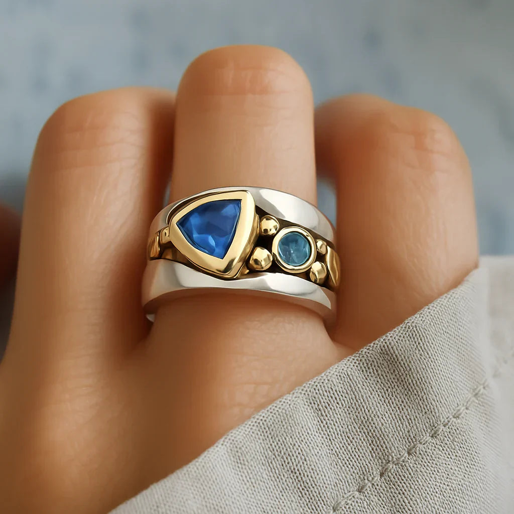 Vintage-Blauer-Zirkonia-Boho-Ring