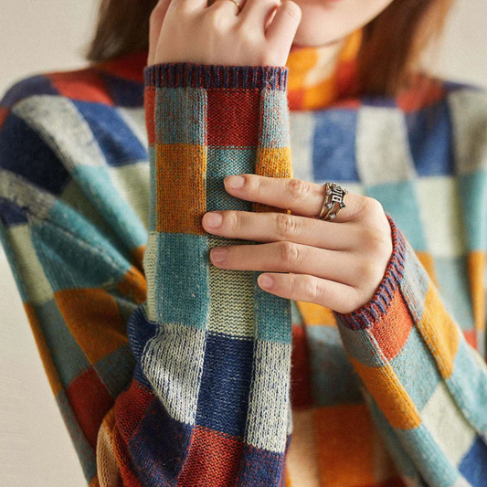 Katherine – Endgültiger Wollpullover mit Karomuster und Rollkragen