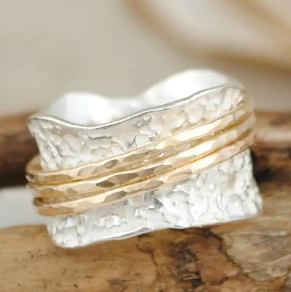 Vintage draaibare dunne goud- & zilveren ring
