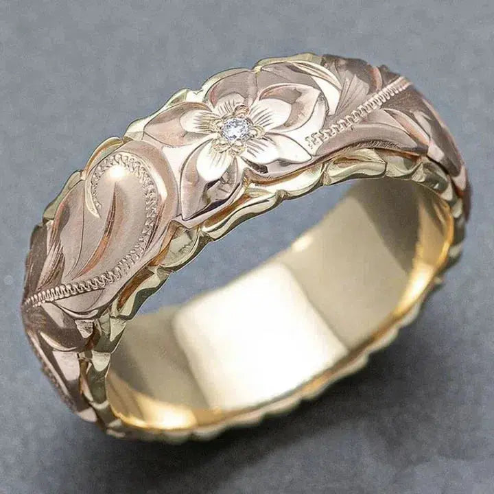 Vintage Gouden Ring met Rozenbloem