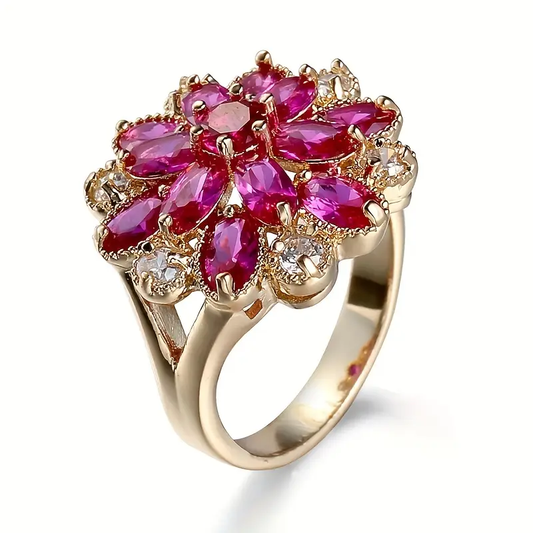 Bague en or avec fleur en cristal grenat