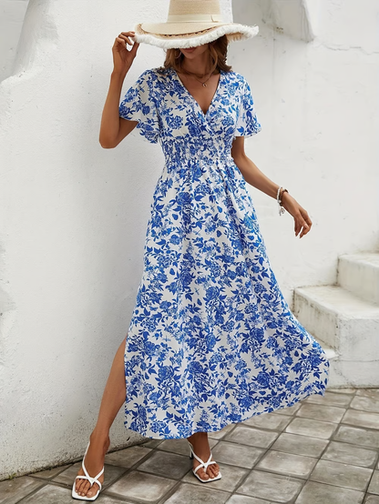 Bea - Bohemian V-hals blauwe strandjurk