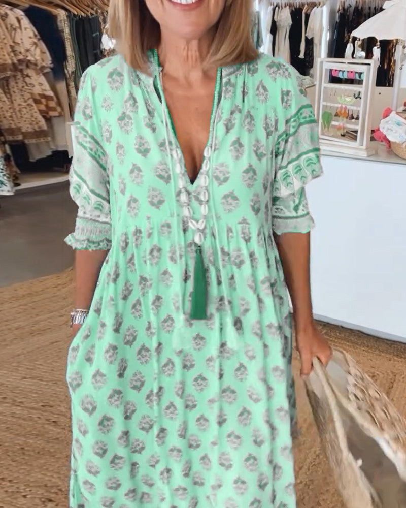 Jasmine - Casual maxi-jurk met lange lantaarnmouwen in boho-stijl