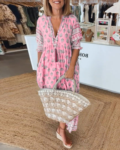 Jasmine - Casual maxi-jurk met lange lantaarnmouwen in boho-stijl
