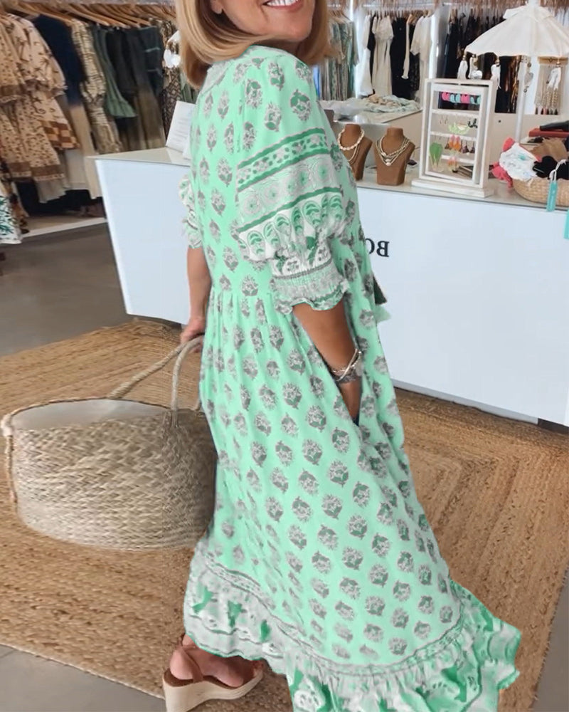 Jasmine - Casual maxi-jurk met lange lantaarnmouwen in boho-stijl