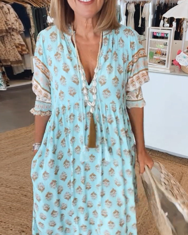 Jasmine - Casual maxi-jurk met lange lantaarnmouwen in boho-stijl
