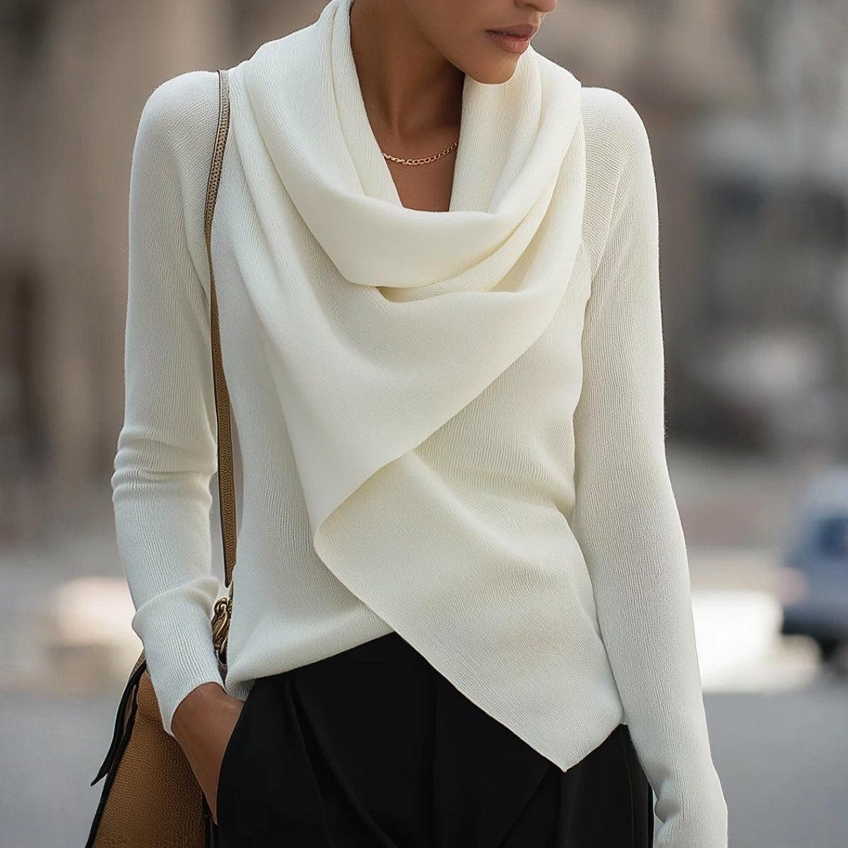 Gemütlicher Weißer Langarm-Stehkragenpullover ohne Muster