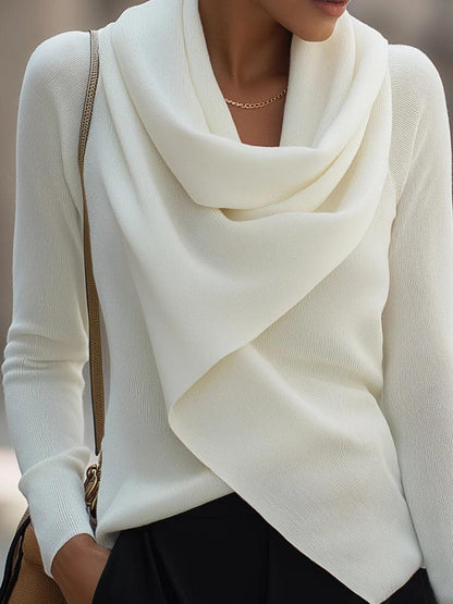 Gemütlicher Weißer Langarm-Stehkragenpullover ohne Muster