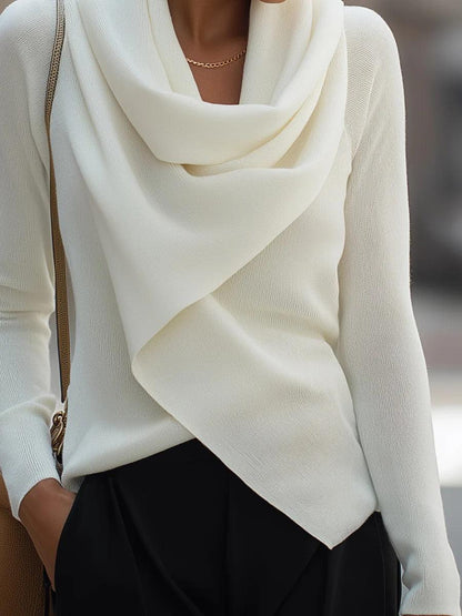 Gemütlicher Weißer Langarm-Stehkragenpullover ohne Muster