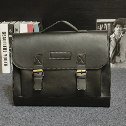 Porte-documents pour homme en cuir synthétique avec boucles de style vintage - Adrien