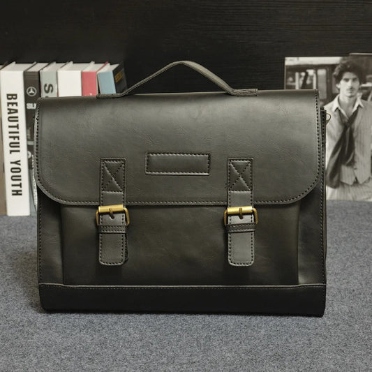 Porte-documents pour homme en cuir synthétique avec boucles de style vintage - Adrien