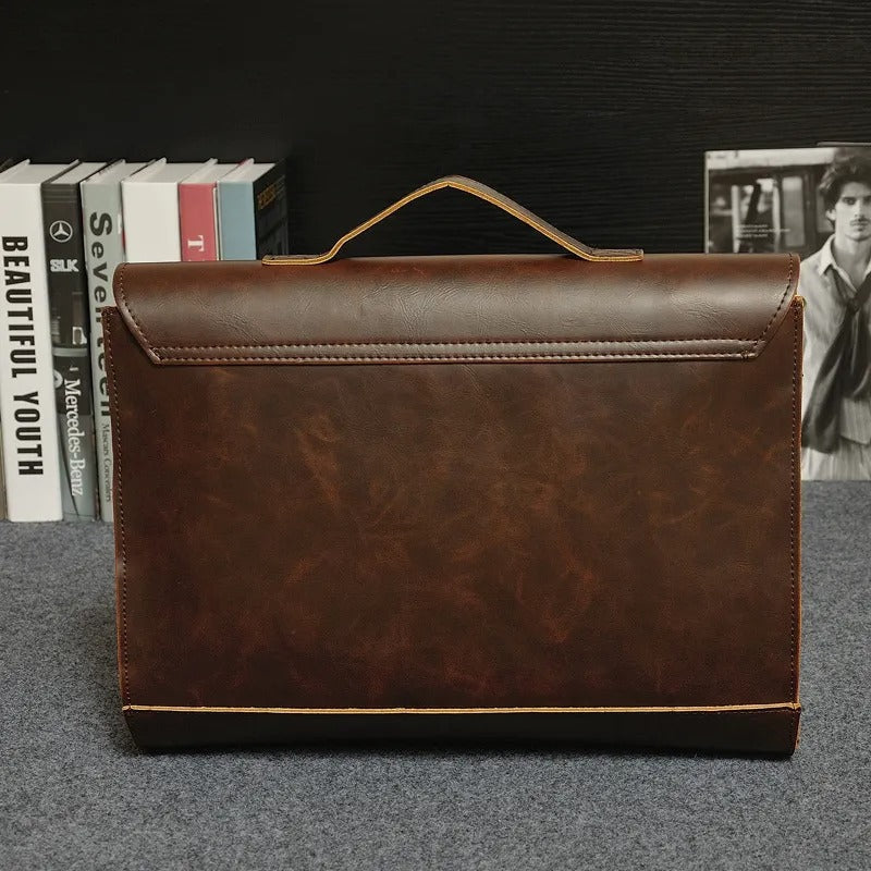 Porte-documents pour homme en cuir synthétique avec boucles de style vintage - Adrien