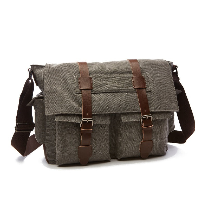 Heren Canvas Messenger Bag met Leren Bandjes Vintage Stijl - Sébastien