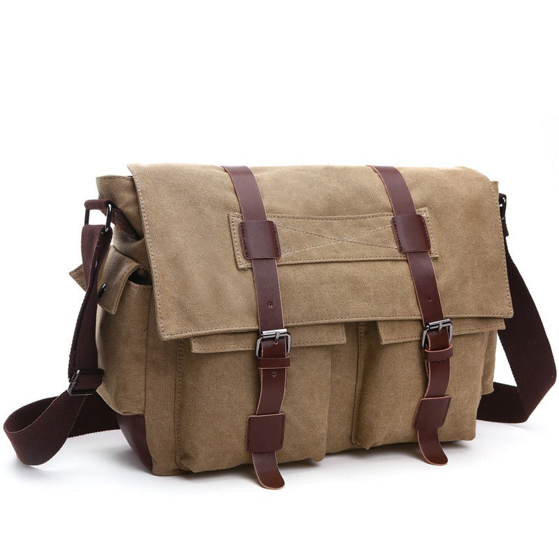 Heren Canvas Messenger Bag met Leren Bandjes Vintage Stijl - Sébastien