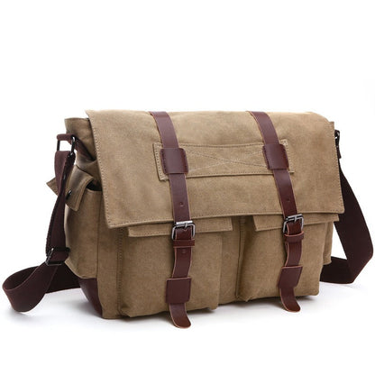 Heren Canvas Messenger Bag met Leren Bandjes Vintage Stijl - Sébastien