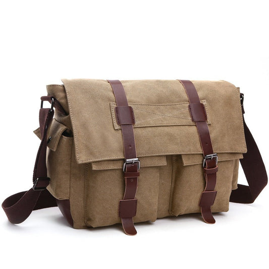 Sac à bandoulière en toile pour homme avec bretelles en cuir de style vintage - Sébastien