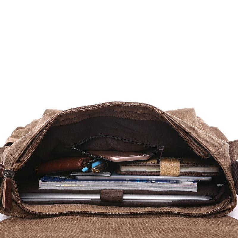 Heren Canvas Messenger Bag met Leren Bandjes Vintage Stijl - Sébastien