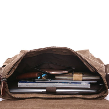 Heren Canvas Messenger Bag met Leren Bandjes Vintage Stijl - Sébastien