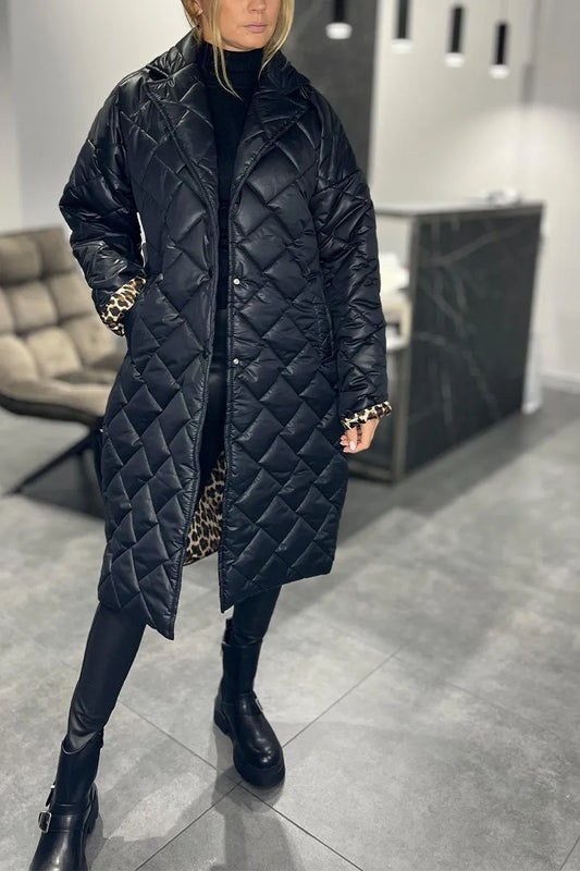 Ofira – Wende-Steppmantel mit Leopardenmuster-Futter