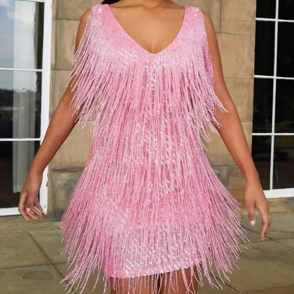 Jutte | Glitterende jurk met franjes