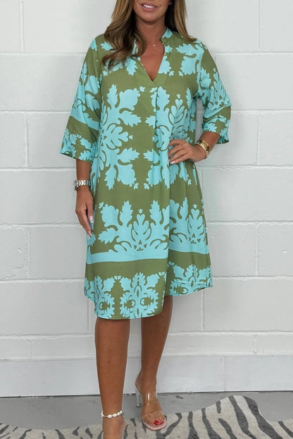 Yaslin™ – Elegant Printed Midi Dress with Flowing Silhouette