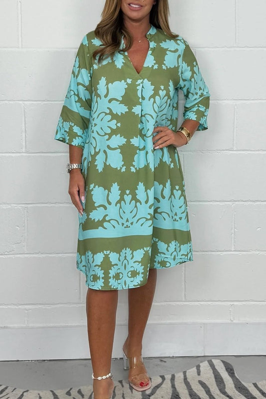 Yaslin™ – Elegant Printed Midi Dress with Flowing Silhouette