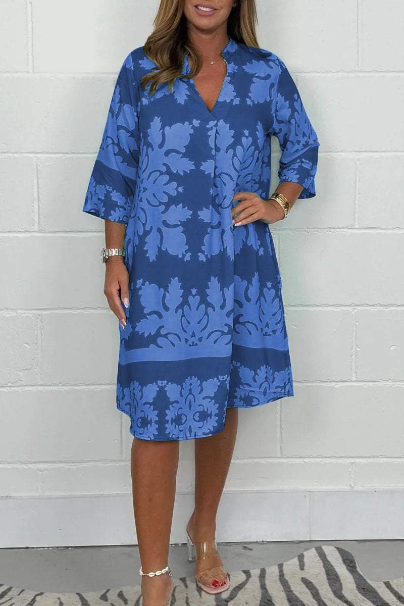 Yaslin™ – Elegant Printed Midi Dress with Flowing Silhouette