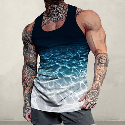 Heren Casual Tanktop met Kleurverloop en Golvenpatroon 09599232TO