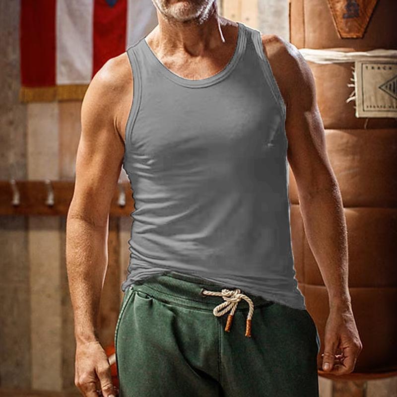 Herren Lässiges Sport-Tanktop in Unifarbe mit Rundhals 10041262Y