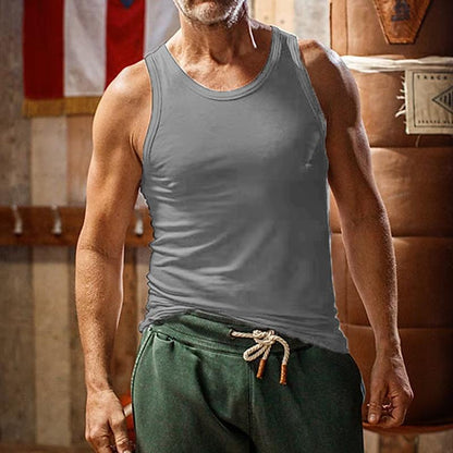 Herren Lässiges Sport-Tanktop in Unifarbe mit Rundhals 10041262Y
