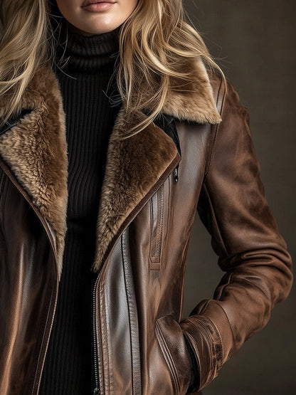 Lässiger Vintage-Wollmantel aus Schaffell, warm