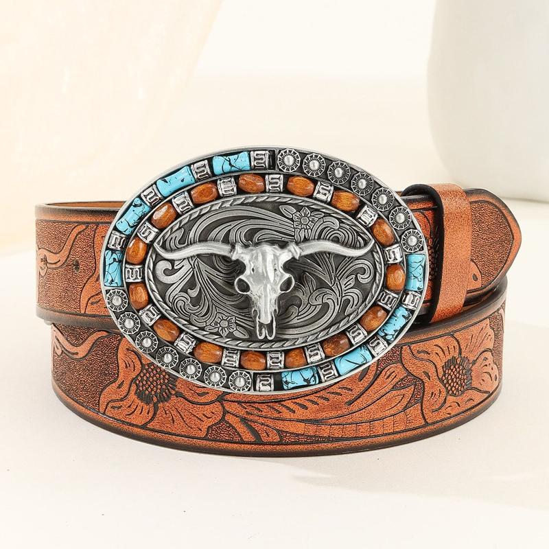 Herren Vintage Geprägter Western-Rindsledergürtel 83232677Y