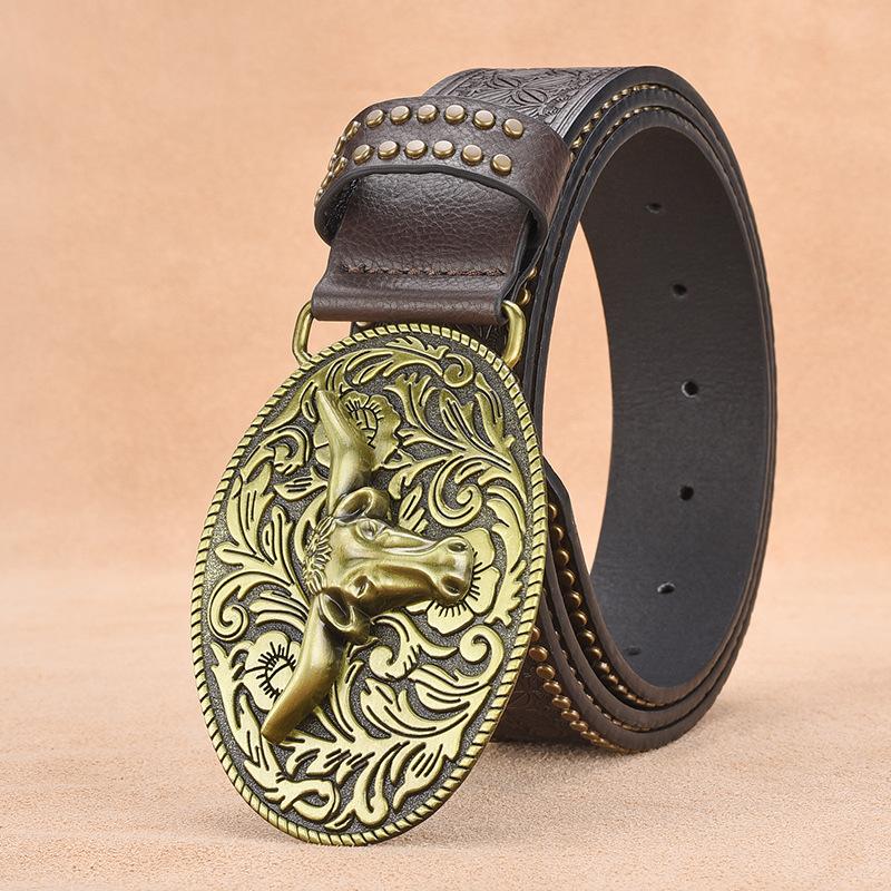 Herren Western Cowboy Stil Vintage Nieten-Geprägter Gürtel 33277436U