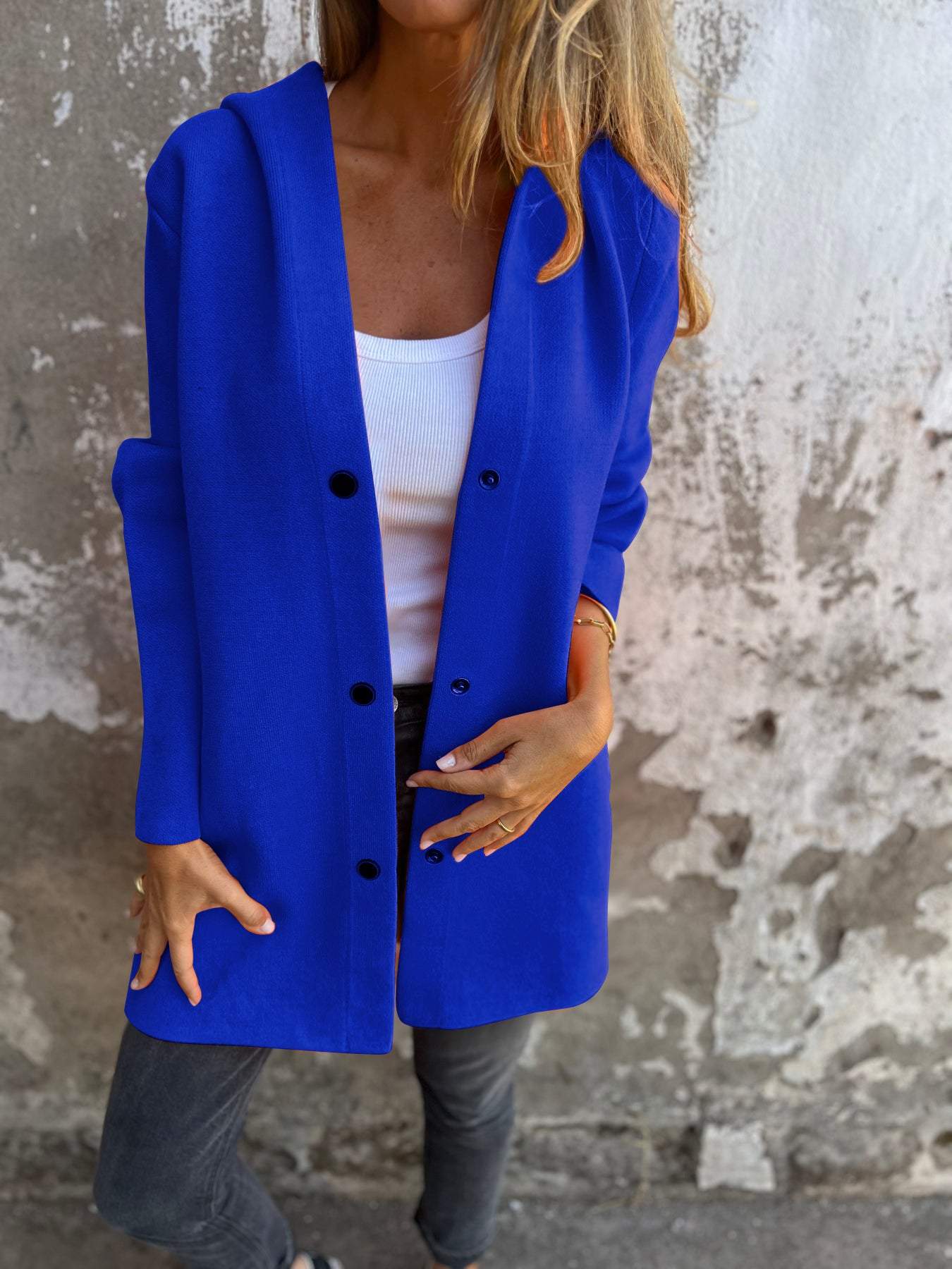 Jacqueline | Losse Hoodie Jas met Knopen