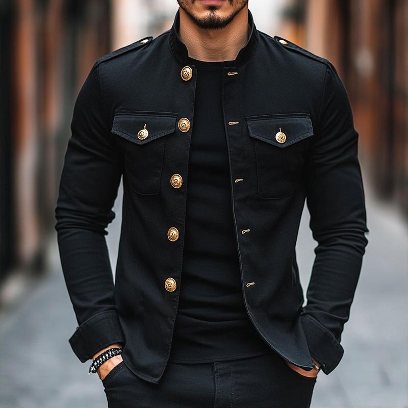 Klassische Vintage-Herrenjacke im Casual-Stil mit Stehkragen und Knopfleiste
