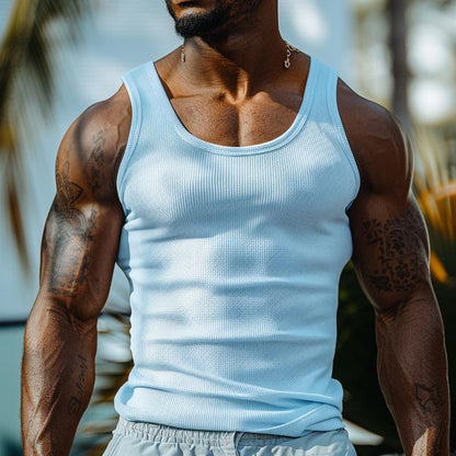 Herren Lässiges Waffelmuster Slim Fit Tanktop mit U-Ausschnitt 44612694M