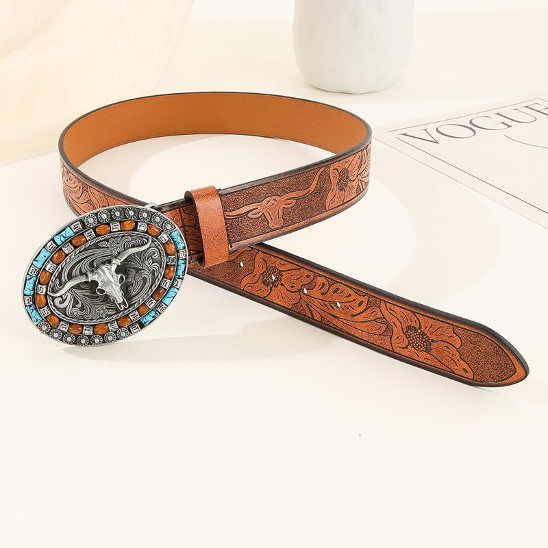 Herren Vintage Geprägter Western-Rindsledergürtel 83232677Y