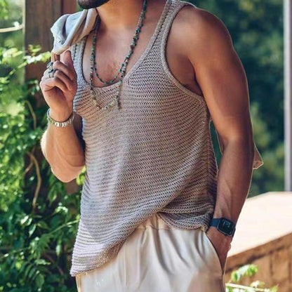 Herren Lässiges Strick-Tanktop in Unifarbe 55936533Y